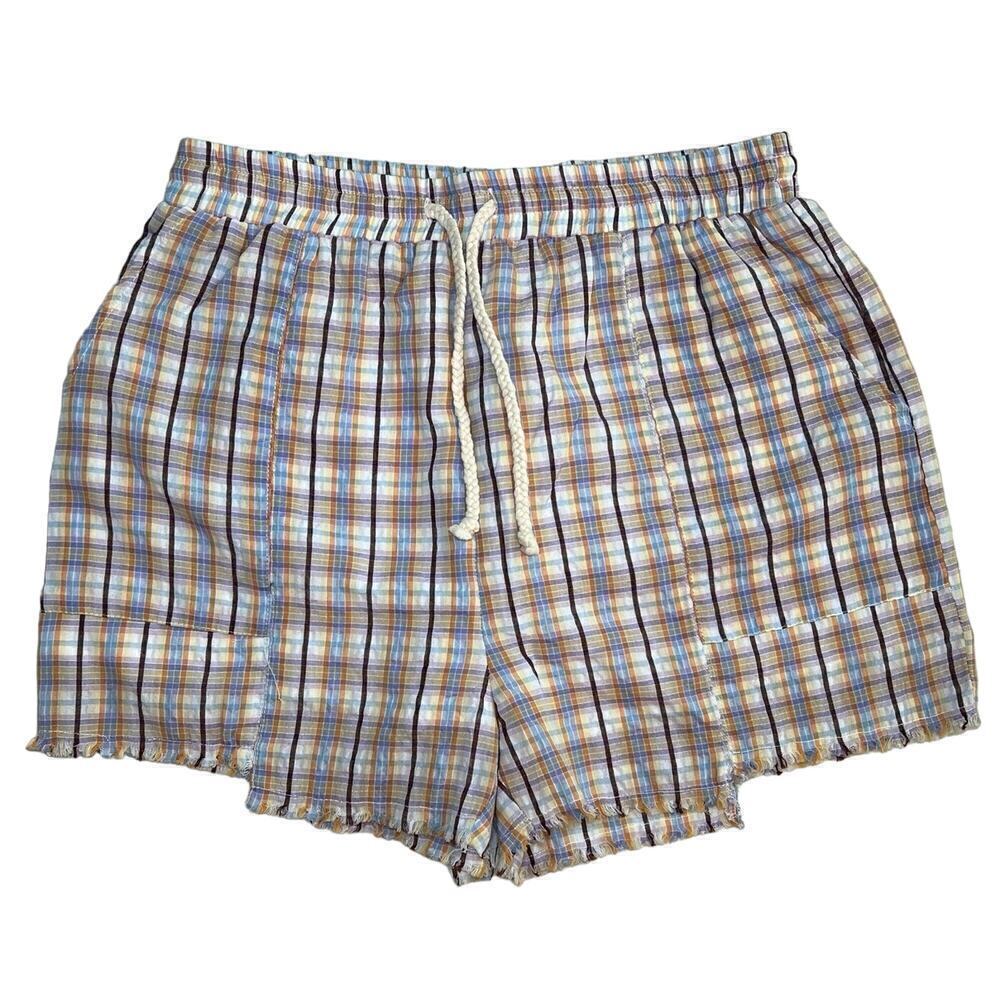 Papermoon Ava 100% cotton plaid chop hem drawstring shorts, gauze liner Size M